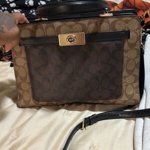 Coach Brown and Black Signature Shoulder Bag